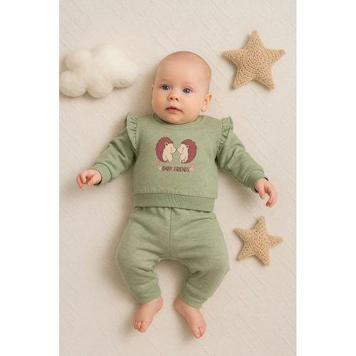 Kirpi Nakışlı % 100 Pamuk 2'li Kız Bebek Takım