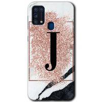 Samsung Galaxy M31 Kılıf Baskılı Kapak - Pembe Mermer Desenli J Harfi +Tam Ekran Koruyucu