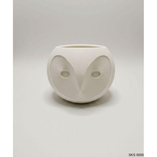 Beyaz Baykuş Figürlü Mini Dekoratif Saksı 6 Cm Masaüstü Ofis Dekoru