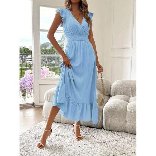 Kadın Kısa Kollu Kruvaze Yakalı Beli Lastikli Müslim Elbise