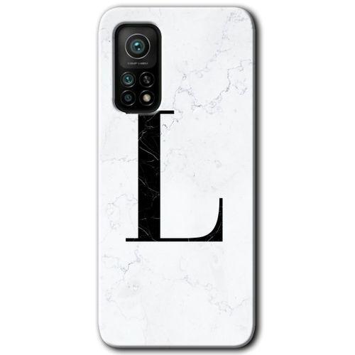 MRCİLETİSİM Xiaomi Mi 10T Pro Kılıf Kapak - Beyaz Mermer Desenli L Harfi +Hayalet Ekran Yandan Gözükmez