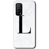 MRCİLETİSİM Xiaomi Mi 10T Pro Kılıf Kapak - Beyaz Mermer Desenli L Harfi +Hayalet Ekran Yandan Gözükmez