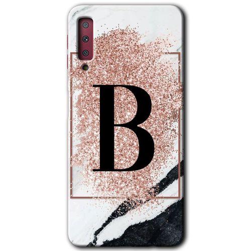 Galaxy A7 2018 Kılıf HD Desen Baskılı Arka Kapak - Pembe Mermer Desenli B Harfi + Kırılmaz Cam