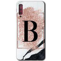 Galaxy A7 2018 Kılıf HD Desen Baskılı Arka Kapak - Pembe Mermer Desenli B Harfi + Kırılmaz Cam