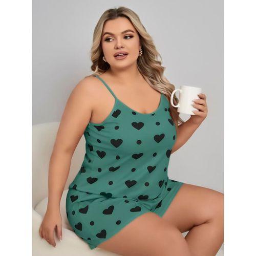 Büyük Beden Yeşil Kalp Desen Pamuklu Şortlu Pijama Takımı