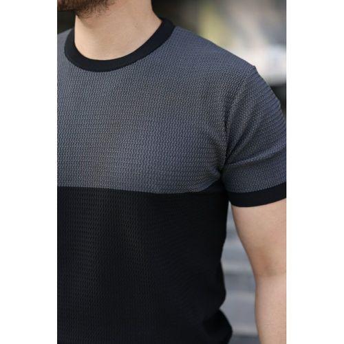 Erkek Renk Bloklu Bisiklet Yaka Kısa Kollu Triko Tişört