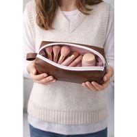 Deri Makyaj Kozmetik Çantası Seyahat Tipi Çanta Organizer Kahverengi