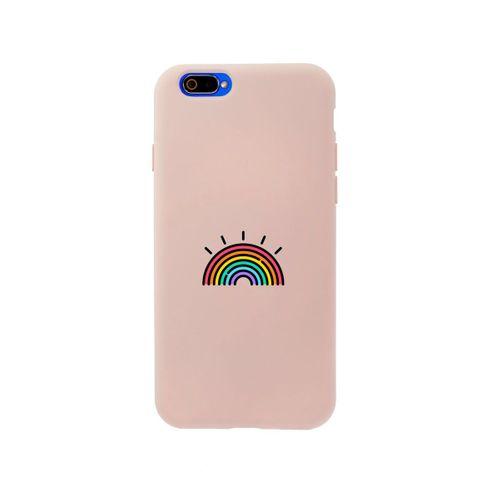 Oppo Realme C2 Gökkuşağı Desenli Premium Silikonlu Pembe Telefon Kılıfı