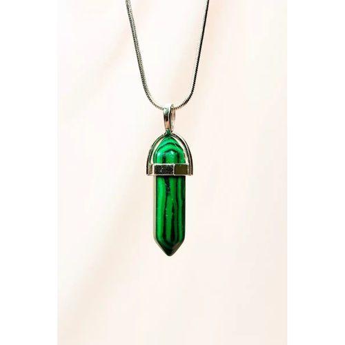 Malahit Doğal Taşı Zincirli El Yapımı Tasarımlı Kolye Uç: 3,5 cm Zincir: 20 cm Kutulu