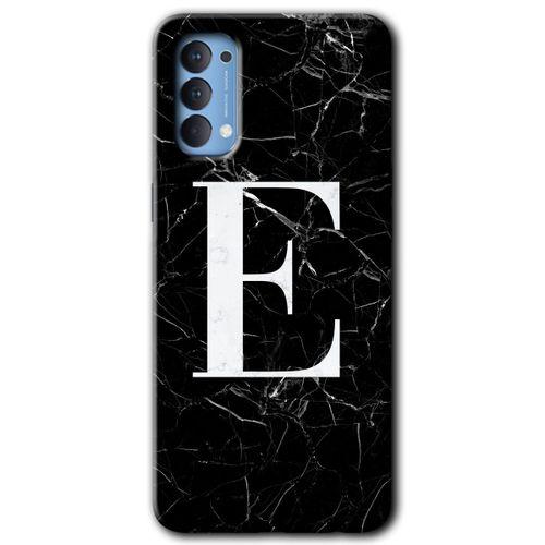 Oppo Reno 4 HD Baskılı Kılıf + 9D Tam Ekran Koruyucu - Siyah Mermer Desenli E Harfi