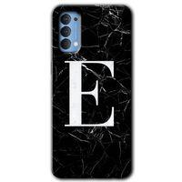 Oppo Reno 4 HD Baskılı Kılıf + 9D Tam Ekran Koruyucu - Siyah Mermer Desenli E Harfi