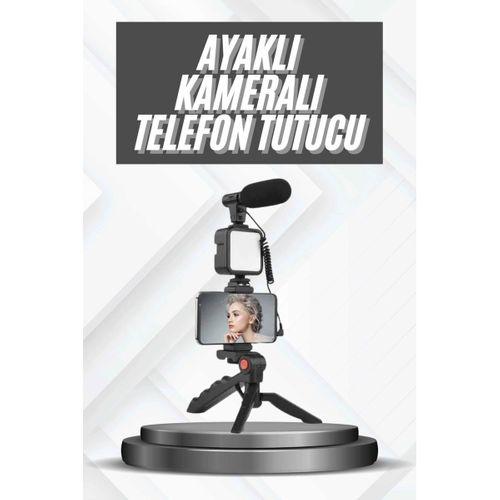 Telefon Tutucu Mikrofonlu Işıklı Youtuber Video Kayıt