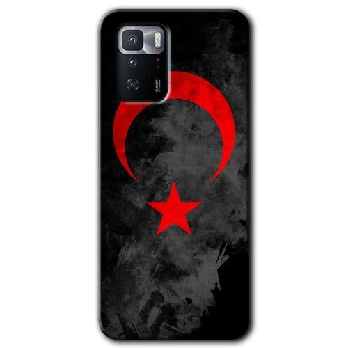 Poco x3 GT Kılıf Baskılı Kapak - Black Ayyıldız + 5D Tam Kaplayan Cam