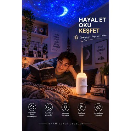 Çocuklar İçin Yumuşak Işıklı Ay Yıldız Projeksiyon Lambası