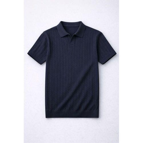 Nestor Saç Örgü Desenli Polo Yaka Regular Fit Örme İnce Triko Erkek T-Shirt - Lacivert