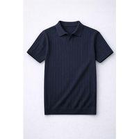 Nestor Saç Örgü Desenli Polo Yaka Regular Fit Örme İnce Triko Erkek T-Shirt - Lacivert