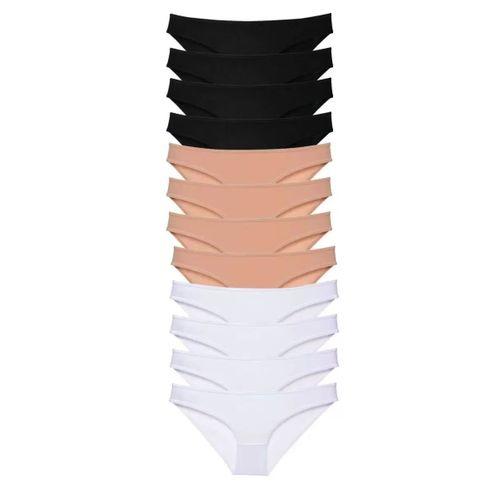 12 Adet Süper Eko Set Likralı Kadın Slip Külot Siyah Ten Beyaz