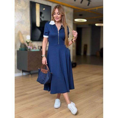 Kadın Kısa Kollu Ribana Ve Fermuar Detay Midi Boy Elbise