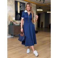 Kadın Kısa Kollu Ribana Ve Fermuar Detay Midi Boy Elbise