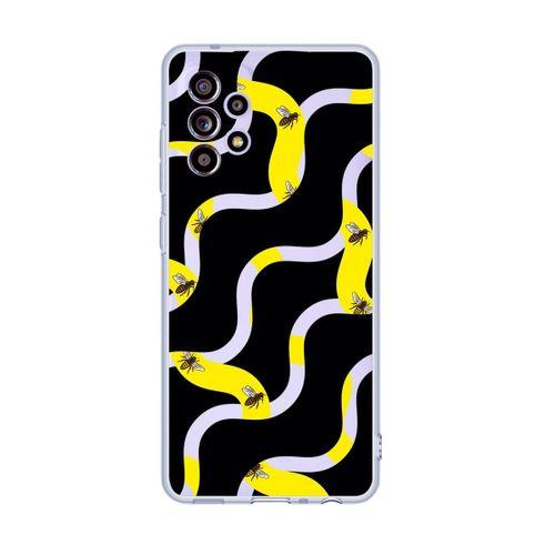 Galaxy A52 Uyumlu Wavy Bee Desenli Premium Şeffaf Silikonlu Telefon Kılıfı