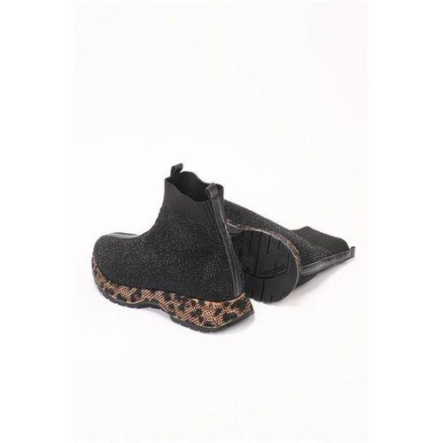 Ferna Siyah Leopar Raş Deri Taşlı Desenli Kışlık Bot