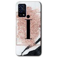 OPPO Oppo A55 Kılıf HD Desen Baskılı Arka Kapak + Temperli Cam - Pembe Mermer Desenli İ Harfi
