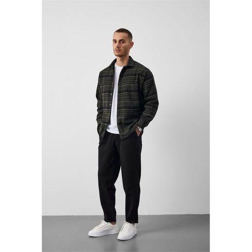Brandon Relaxed Fit Pamuklu Geniş Çizgili Oduncu Erkek Gömlek - Yeşil