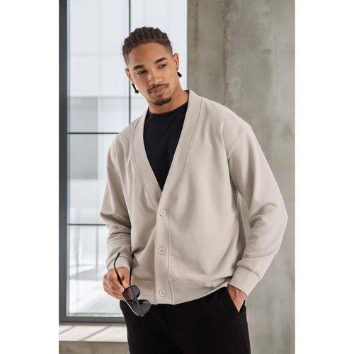Potter Dokulu Selanik Kumaş Oversize Basic 3 Düğmeli Erkek Hırka - Mineral Gri