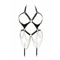 Siyah Body Harness Suni Deri Zincir Detaylı Vücut Aksesuarı - Brf1161