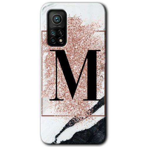 Xiaomi Mi 10T Kılıf Baskılı Arka Kapak - Pembe Mermer Desenli M Harfi +Tam Ekran Koruyucu