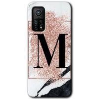Xiaomi Mi 10T Kılıf Baskılı Arka Kapak - Pembe Mermer Desenli M Harfi +Tam Ekran Koruyucu