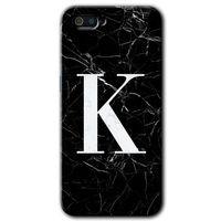 Realme C2 HD Baskılı Kılıf + 9D Tam Ekran Koruyucu - Siyah Mermer Desenli K Harfi