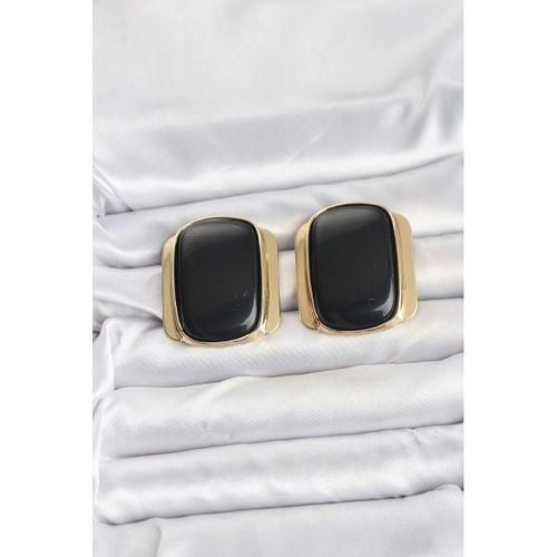 Pirinç Gold Renk Siyah Plaka Vintage Kadın Küpe