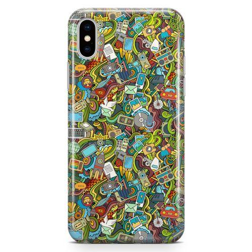 Apple iPhone XS Kılıf Doodle Bilgisayar Cep Telefonu Arka Kapak Koruma Desenli Full Koruyucu