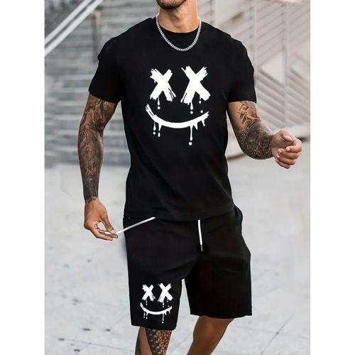 Erkek Kısa Kollu Bisiklet Yaka Baskılı Tişört Ipli Short Iki Iplik Takım