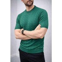 Erkek Yazlık Triko Dokuma Tişört Kısa Kol Bisiklet Yaka Örgü Desenli T-Shirt - Haki