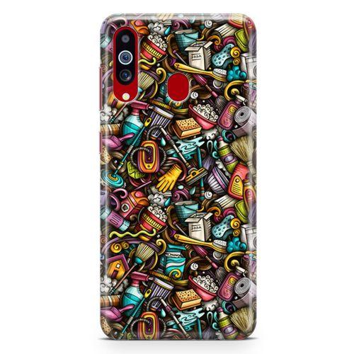 Samsung Galaxy A20s Kılıf Temizlik Malzemeleri Doodle Arka Kapak Koruma Desenli Full Koruyucu