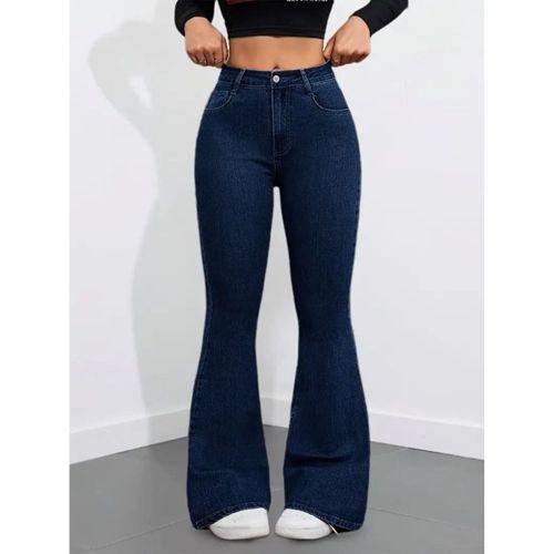 Kadın Yüksek Bel Cepli İspanyol Paçalı Kot Pantolon