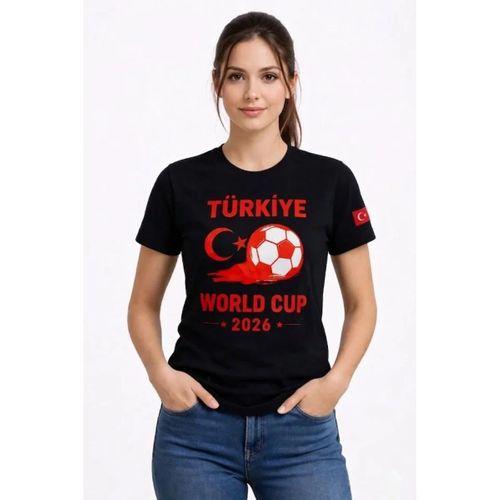 Türkiye World Cup 2026 Baskılı Tişört Futbol Temalı Forma T-Shirt - Siyah
