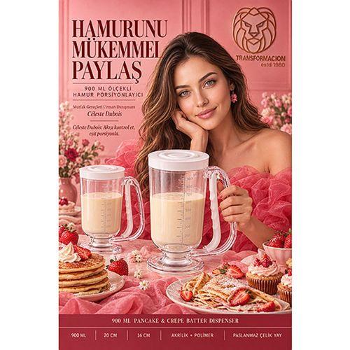 Pankek Krep Muffin Dağıtıcı Pratik Ölçekli Damlatmaz Hamur Porsiyonlayıcı Akıtma Kabı Sürahisi 900 ml 723707