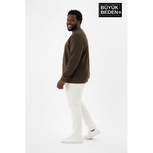 Erkek Büyük Beden Bisiklet Yaka Kollar ve Etek Ribanalı İnce Sweatshirt SPR26BSW956