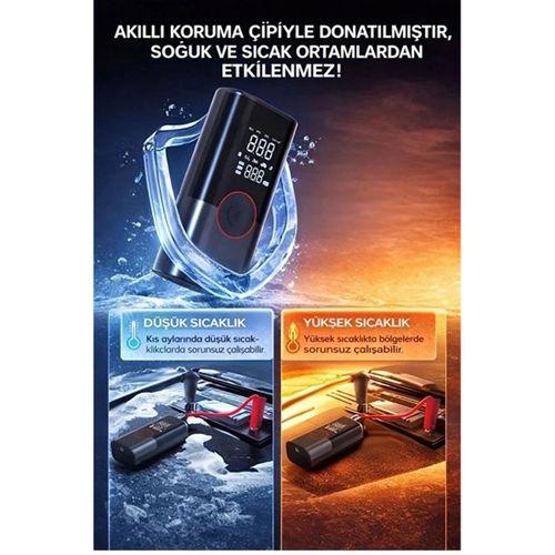 St-9650 Şarjlı 10.000 Mah Taşınabilir Araç Hava Kompresörü Akü Takviyeli Dijital Ekranlı Işıklı Çantalı
