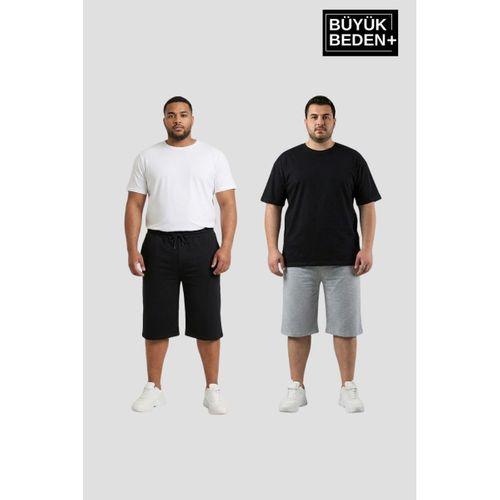 Büyük Beden Erkek 2’li Kapri Şort Rahat Kalıp Seti 3XL-6XL  SPR26BSR591+2