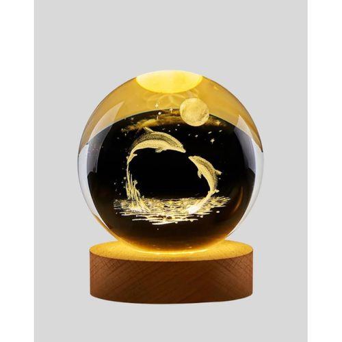 Yunus Temalı Kristal Küre Usb Işıklı Ahşap Altlıklı Gece Lambası