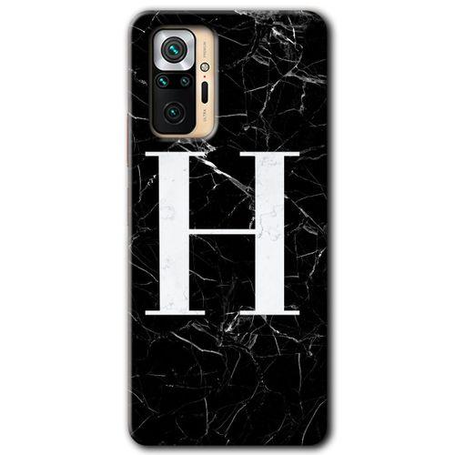 BeRa Aksesuar  Xiaomi Redmi Note 10 Pro Kılıf Baskılı Kapak - Siyah Mermer Desenli H Harfi +Tam Kaplayan Mat Seramik