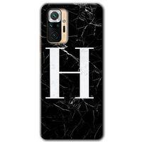 BeRa Aksesuar  Xiaomi Redmi Note 10 Pro Kılıf Baskılı Kapak - Siyah Mermer Desenli H Harfi +Tam Kaplayan Mat Seramik