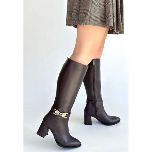 Mooni Kahverengi Cilt Topuklu Çizme