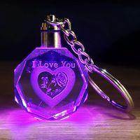 I Love You Kalp İçinde Gül Renk Değiştiren Kristal Anahtarlık