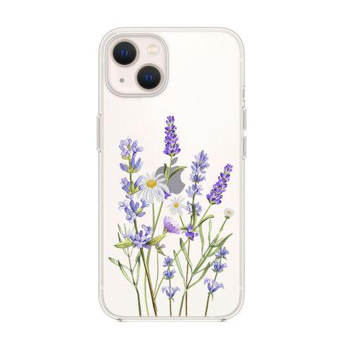 iPhone 14 Plus Uyumlu Lavender Desenli Şeffaf Silikonlu Telefon Kılıfı