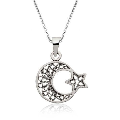 Lucky Life 925 Ayar Gumuss  Ay Yıldız Bayan Kolye